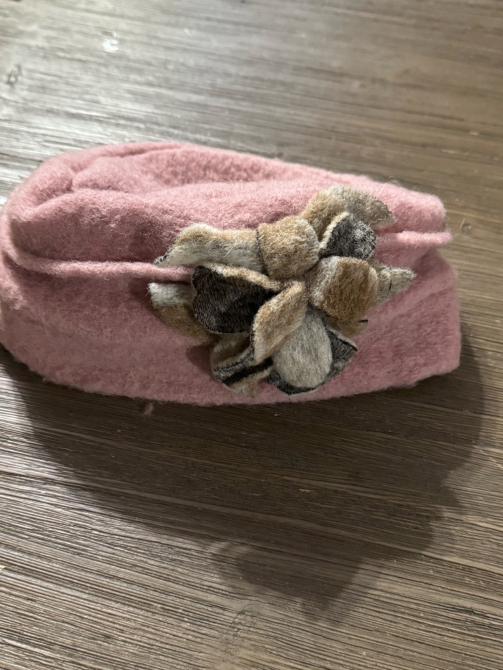 Pink Wool Felted Flower Accent Cloche Hat